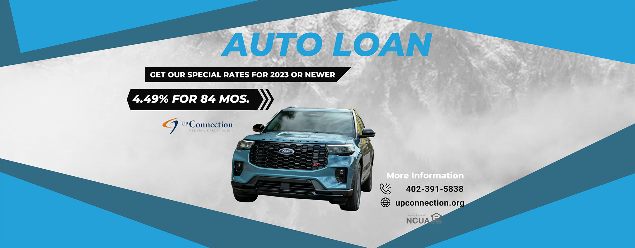 Auto Loan Special. Get our special rates for 2023 or newer! 4.49% for 84 months.